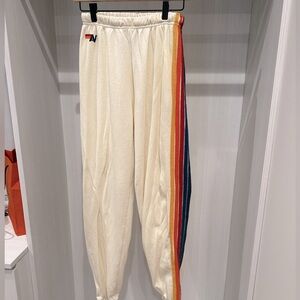 Aviator Nation Cream Sweat Pants with Multicolor Stripes